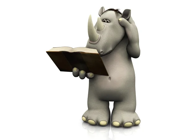 Cartoon rhino reading book. — Stock Photo, Image