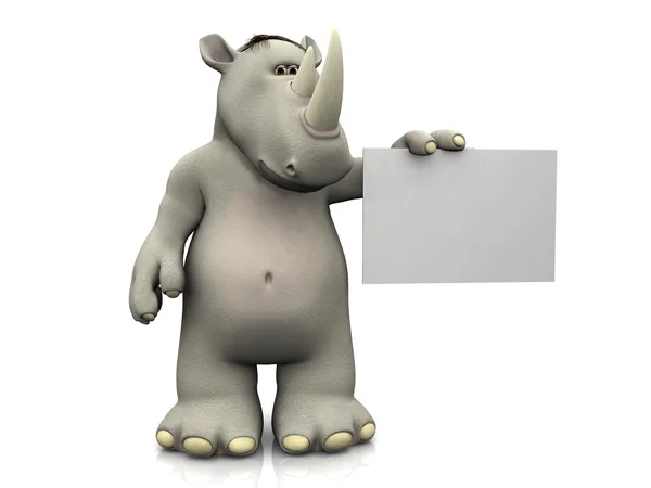 Kreslený nosorožec s prázdný znak. — Stock fotografie