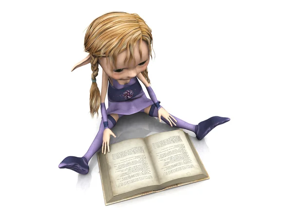 Roztomilý kreslený dívka čtení kniha. — Stock fotografie
