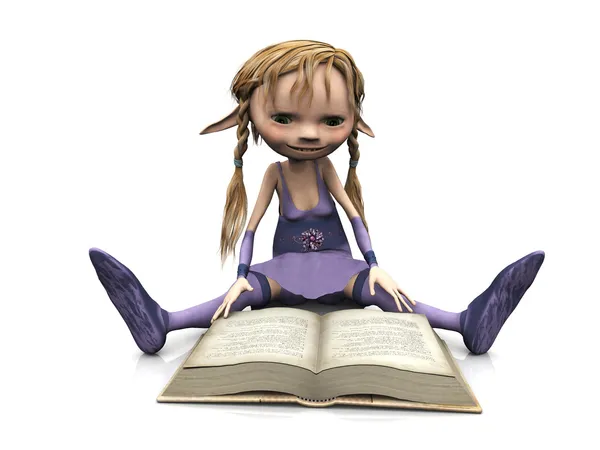 Niedliche Cartoon Mädchen Buch lesen. — Stockfoto