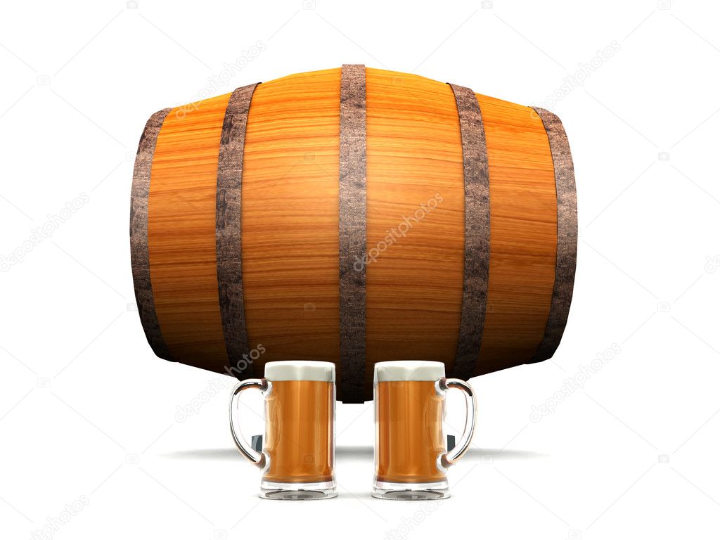 Beer barrel and glasses