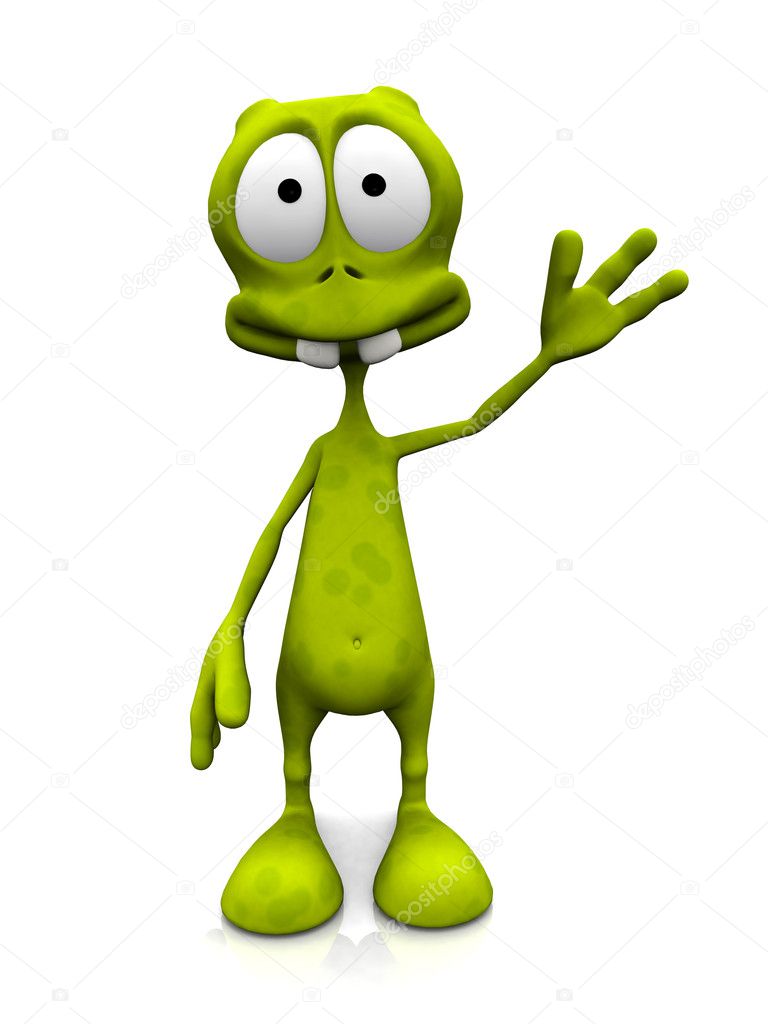 Cartoon alien waving