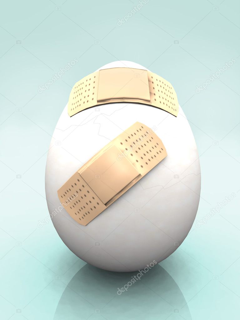 Cracked egg with band-aids.