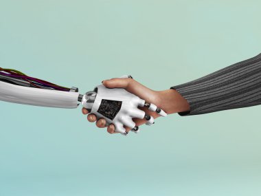 Robot shaking hand with human. clipart