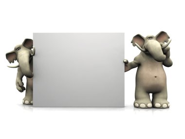 Two cartoon elephants with big blank sign. clipart