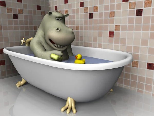 Hipopótamo dos desenhos animados na banheira . — Fotografia de Stock
