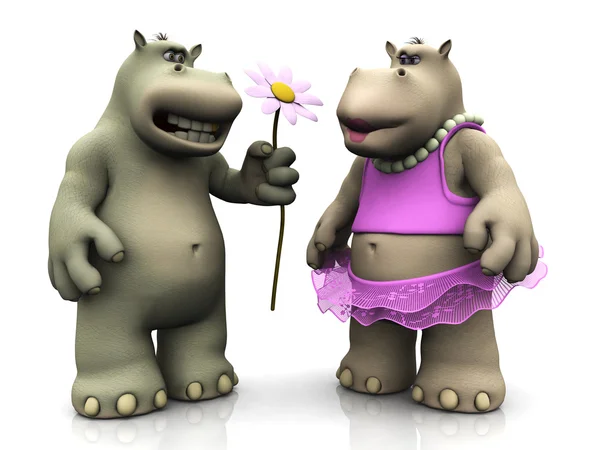 Dessin animé couple hippopotame . — Photo
