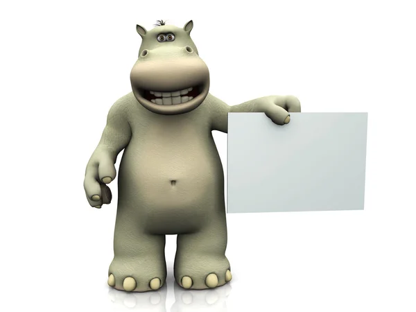 Hipopótamo de dibujos animados con signo en blanco . — Foto de Stock
