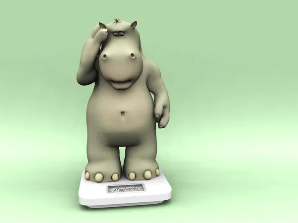 Shocked cartoon hippo on scales. — Stock Photo, Image