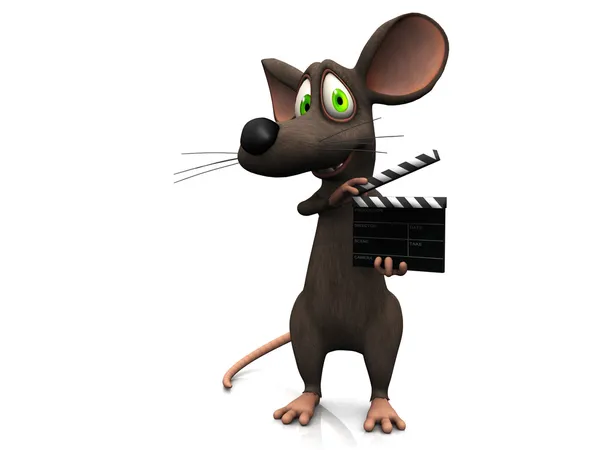Kreslená myš drží film šindel. — Stock fotografie