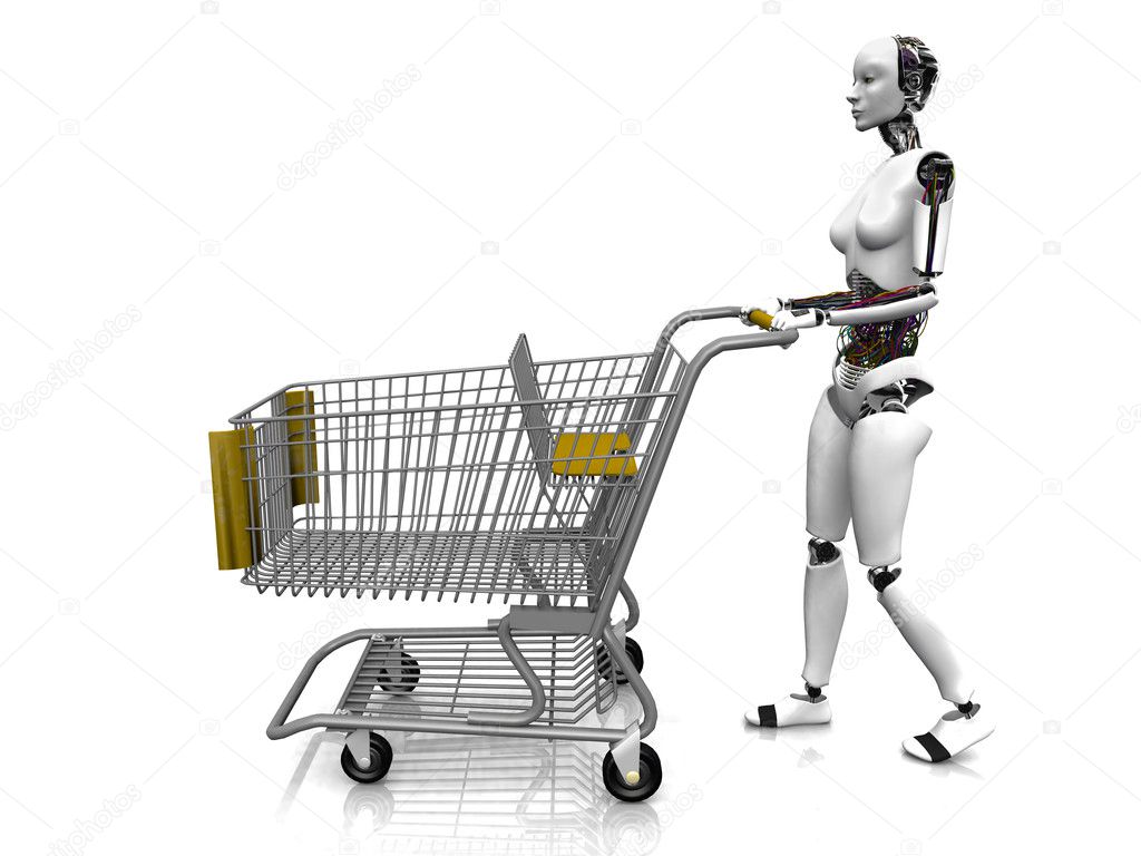 Female robot with shopping cart. Stock Photo by ©sarah5