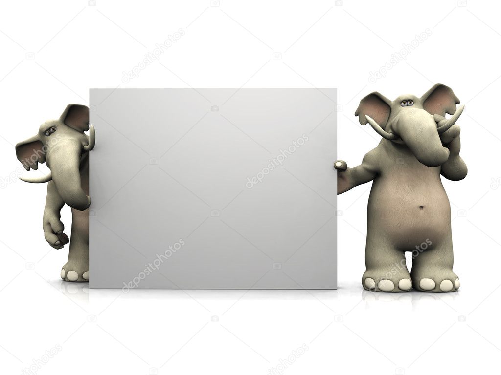 Two cartoon elephants with big blank sign.
