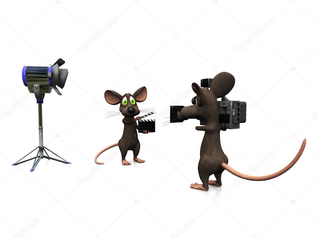 Cartoon mice filming.