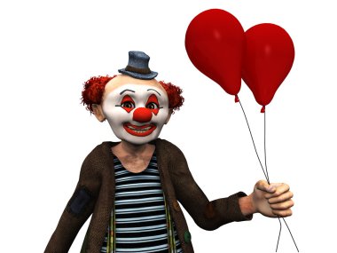 Kırmızı balonlar ile gülümseyen palyaço.