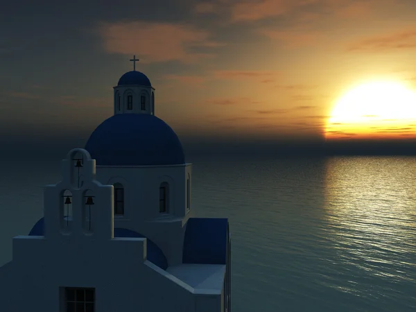 Грецька церква на заході сонця. — стокове фото
