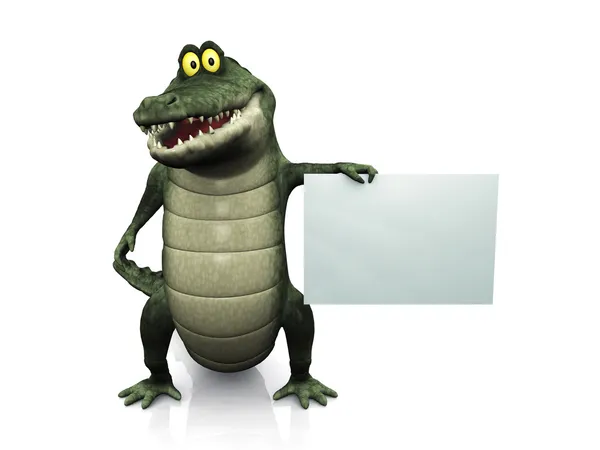 Cartoon crocodile holding blank sign. — Stok fotoğraf