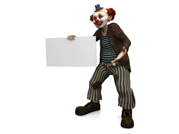 Улыбающийся клоун с пустым знаком . — стоковое фото