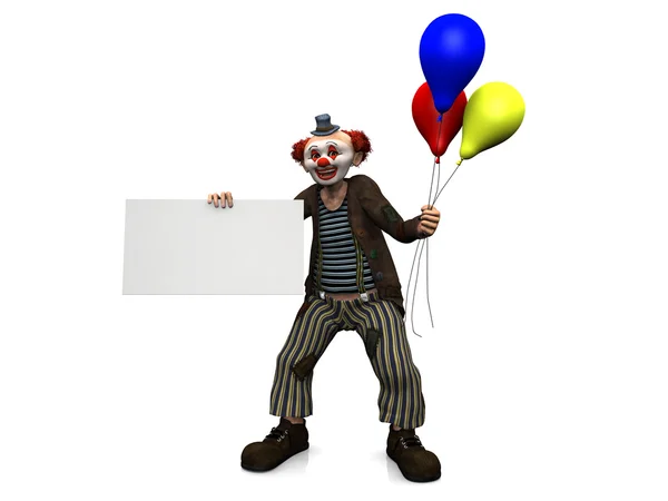 Улыбающийся клоун с воздушными шарами с пустым знаком . — стоковое фото