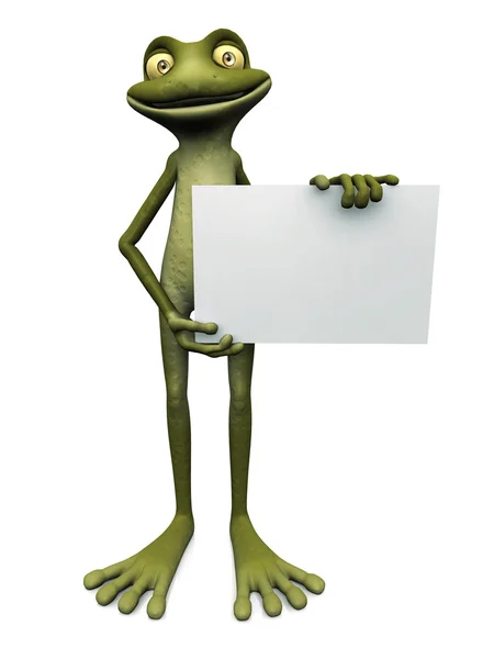 Карикатурная лягушка, держащая плакат . — стоковое фото