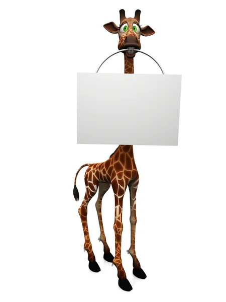 Cartoon žirafí drží prázdný znak. — Stock fotografie
