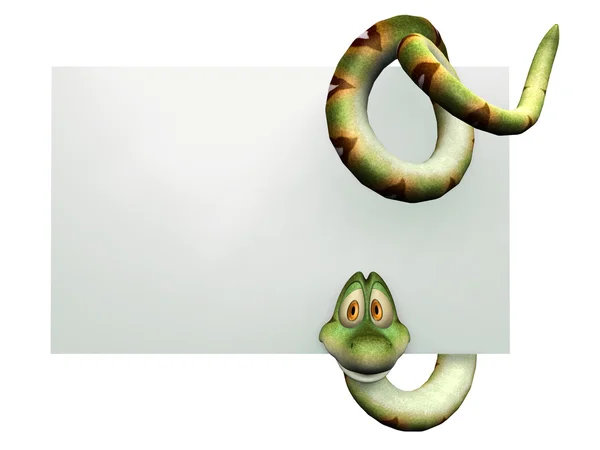 Tecknad orm hängande på tomma tecken. — Stockfoto