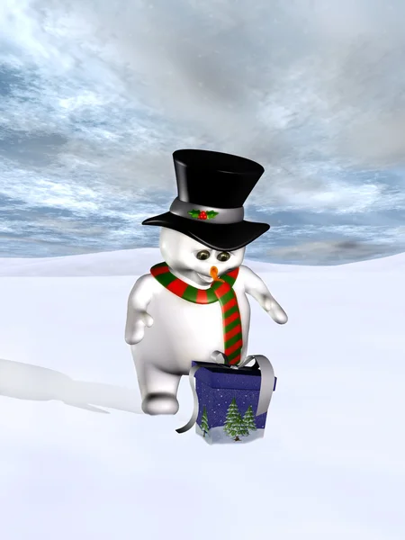 Presente para boneco de neve — Fotografia de Stock