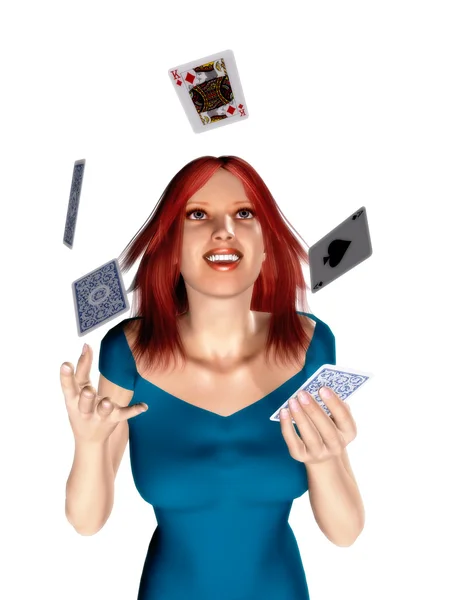 Woman throwing cards — Stock Photo, Image