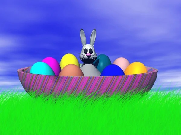 Conejito de Pascua con huevos — Foto de Stock