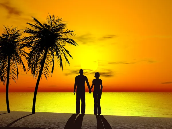 Um casal de mãos dadas ao nascer do sol . — Fotografia de Stock