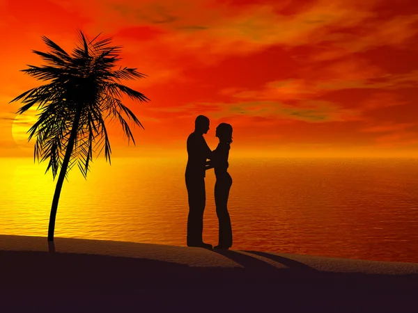 Пара обіймає один одного під час заходу сонця . — стокове фото