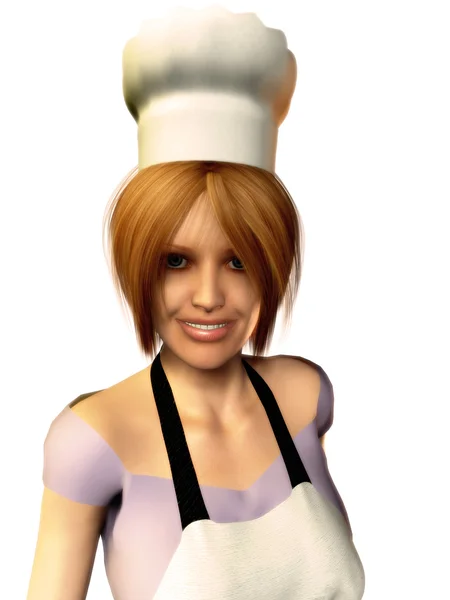 Жінка з капелюхом шеф-кухаря — стокове фото