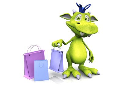 Cute cartoon monster holding shopping bag. clipart