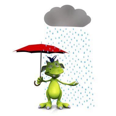 Cute cartoon monster in the rain. clipart