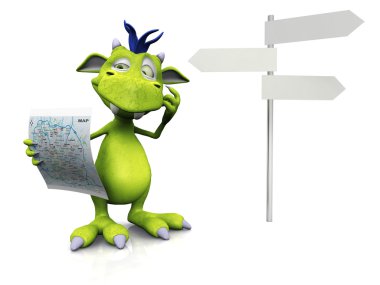 Cute cartoon monster holding a map. clipart