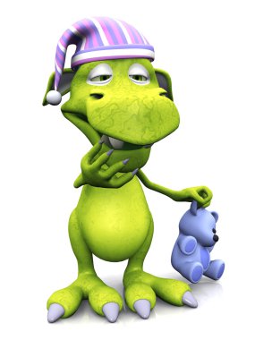 Tired cute cartoon monster wearing nightcap. clipart