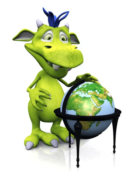 stock image Cute cartoon monster with terrestrial globe.