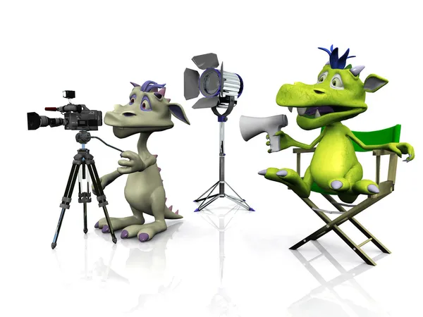Cute cartoon monsters filming. — Stock Photo, Image