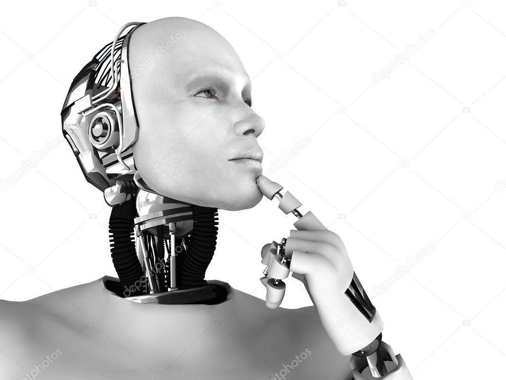Male robot thinking about something.