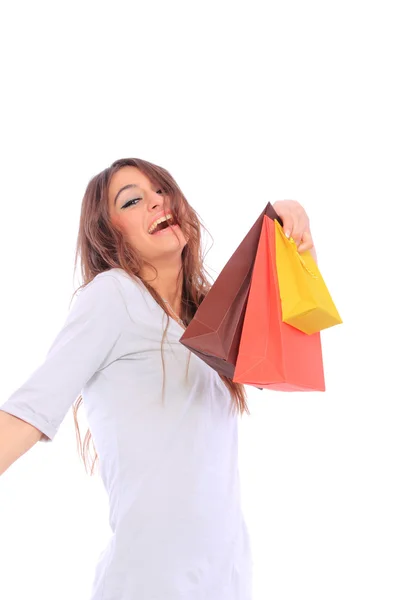 Mooie vrouw met shopping tassen — Stockfoto