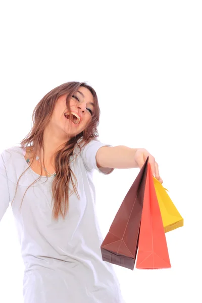 Mulher encantadora com sacos de compras — Fotografia de Stock