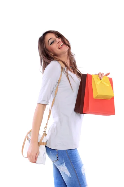 Piękne kobiety z torby na zakupy — Zdjęcie stockowe