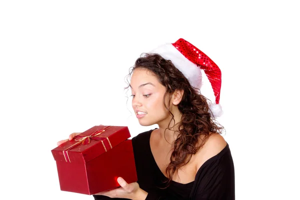 Mooie kerst vrouw in santa hoed — Stockfoto