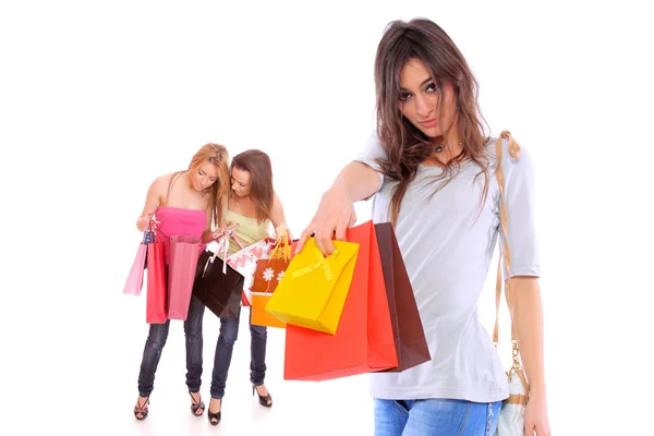 Shopping-Mädchen in kleiner Gruppe — Stockfoto