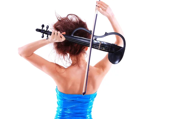 Attraktiva violinisten spelar elektrisk fiol — Stockfoto