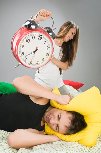 Couple waking up early — Stock Photo, Image