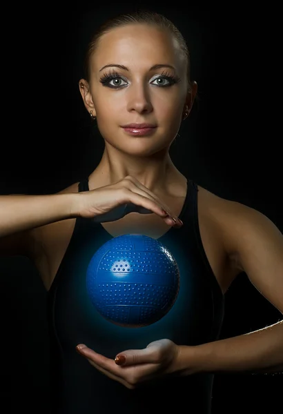 Κορίτσι γυμναστήριο με μαγική μπάλα — Φωτογραφία Αρχείου