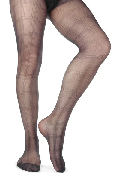 Sexy pernas de mulher vestindo meias sobre fundo branco — Fotografia de Stock