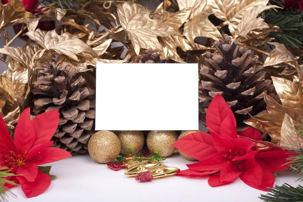 Decoraciones de Navidad con tarjeta en blanco — Foto de Stock