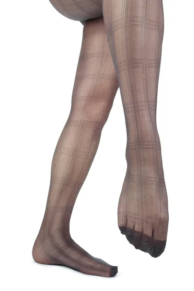 Женщина ноги с сеткой трико на белом фоне — стоковое фото