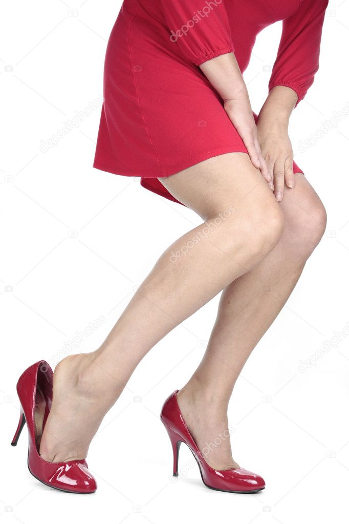 Beautiful woman legs and red heel shoes over white background — Stock ...